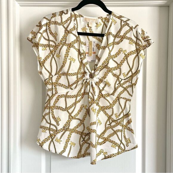 MICHAEL MICHAEL KORS Logo Chain Short Sleeve Ring Top Size S - Picture 4 of 12